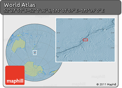 Savanna Style Location Map of the Area around 52° 14' 43" S, 175° 10' 30" E, hill shading