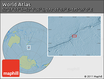 Savanna Style Location Map of the Area around 52° 14' 43" S, 175° 10' 30" E, hill shading