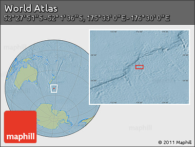 Savanna Style Location Map of the Area around 52° 14' 43" S, 176° 1' 30" E, hill shading