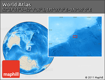 Shaded Relief Location Map of the Area around 52° 14' 43" S, 176° 1' 30" E