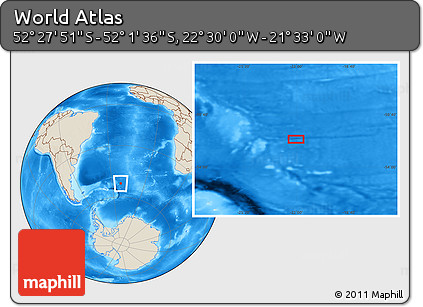 Shaded Relief Location Map of the Area around 52° 14' 43" S, 22° 1' 29" W