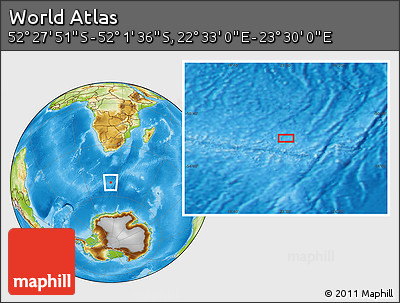 Physical Location Map of the Area around 52° 14' 43" S, 23° 1' 29" E