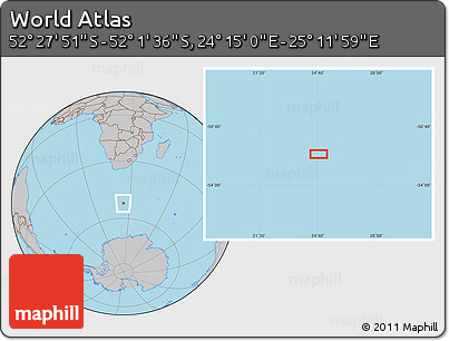Gray Location Map of the Area around 52° 14' 43" S, 24° 43' 30" E