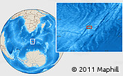 Shaded Relief Location Map of the area around 52° 14' 43" S, 26° 25' 29" E
