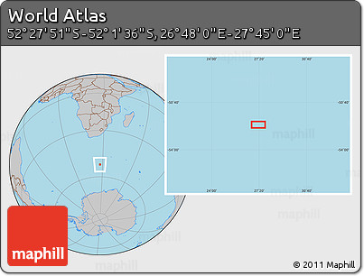 Gray Location Map of the Area around 52° 14' 43" S, 27° 16' 29" E