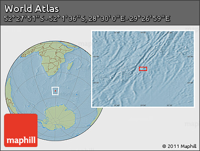 Savanna Style Location Map of the Area around 52° 14' 43" S, 28° 58' 30" E, hill shading
