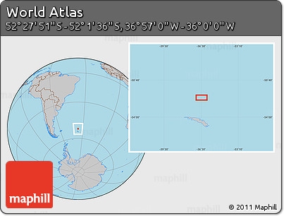 Gray Location Map of the Area around 52° 14' 43" S, 36° 28' 30" W