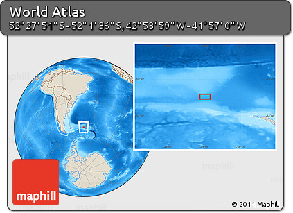 Shaded Relief Location Map of the Area around 52° 14' 43" S, 42° 25' 29" W