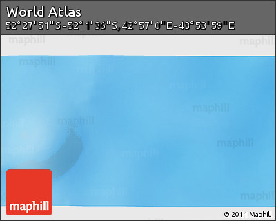 Physical 3D Map of the Area around 52° 14' 43" S, 43° 25' 29" E