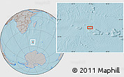 Gray Location Map of the area around 52° 14' 43" S, 43° 25' 29" E, hill shading