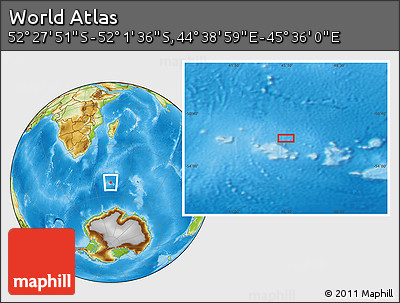 Physical Location Map of the Area around 52° 14' 43" S, 45° 7' 30" E