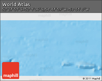 Shaded Relief 3D Map of the Area around 52° 14' 43" S, 54° 19' 30" W