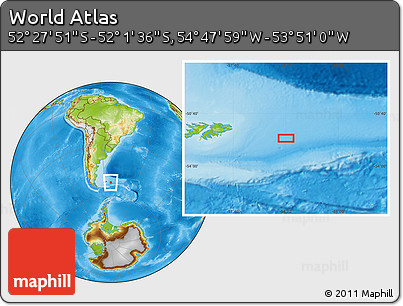 Physical Location Map of the Area around 52° 14' 43" S, 54° 19' 30" W