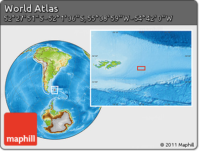 Physical Location Map of the Area around 52° 14' 43" S, 55° 10' 29" W