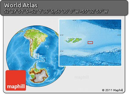 Physical Location Map of the Area around 52° 14' 43" S, 56° 1' 29" W