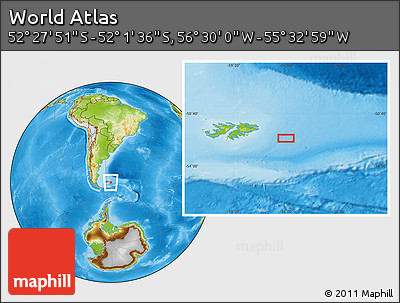 Physical Location Map of the Area around 52° 14' 43" S, 56° 1' 29" W