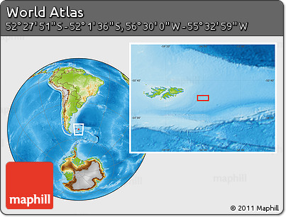 Physical Location Map of the Area around 52° 14' 43" S, 56° 1' 29" W