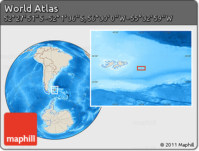 Shaded Relief Location Map of the Area around 52° 14' 43" S, 56° 1' 29" W