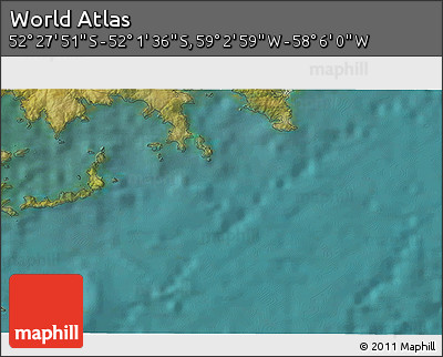 Satellite 3D Map of the Area around 52° 14' 43" S, 58° 34' 30" W