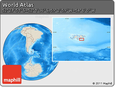 Shaded Relief Location Map of the Area around 52° 14' 43" S, 58° 34' 30" W
