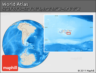 Shaded Relief Location Map of the Area around 52° 14' 43" S, 58° 34' 30" W