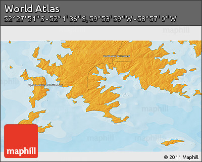 Political 3D Map of the Area around 52° 14' 43" S, 59° 25' 29" W