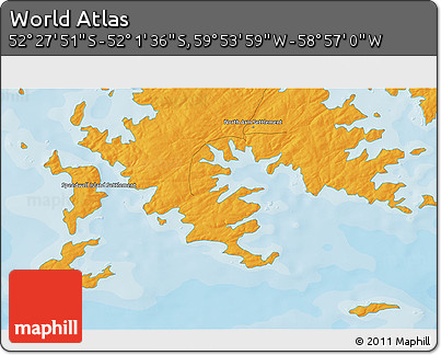 Political 3D Map of the Area around 52° 14' 43" S, 59° 25' 29" W