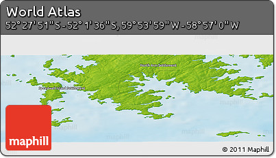 Physical Panoramic Map of the Area around 52° 14' 43" S, 59° 25' 29" W