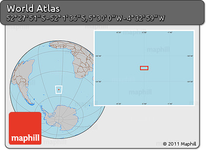 Gray Location Map of the Area around 52° 14' 43" S, 5° 1' 30" W