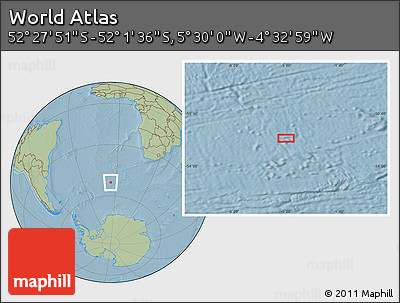 Savanna Style Location Map of the Area around 52° 14' 43" S, 5° 1' 30" W, hill shading