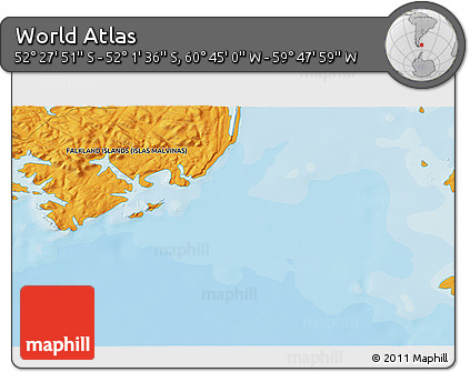 Political 3D Map of the Area around 52° 14' 43" S, 60° 16' 29" W