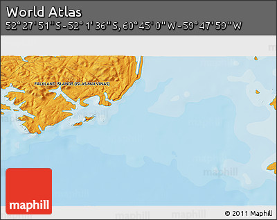 Political 3D Map of the Area around 52° 14' 43" S, 60° 16' 29" W