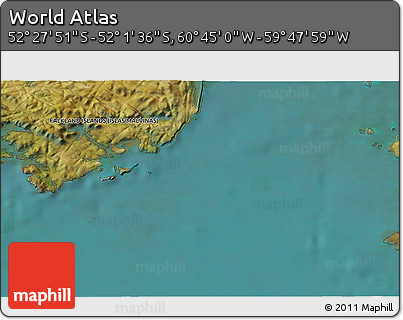 Satellite 3D Map of the Area around 52° 14' 43" S, 60° 16' 29" W