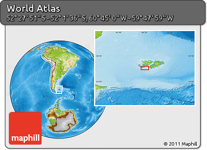 Physical Location Map of the Area around 52° 14' 43" S, 60° 16' 29" W
