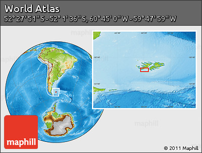 Physical Location Map of the Area around 52° 14' 43" S, 60° 16' 29" W