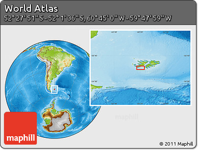 Physical Location Map of the Area around 52° 14' 43" S, 60° 16' 29" W