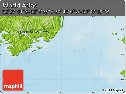 Physical Map of the Area around 52° 14' 43" S, 60° 16' 29" W