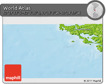 Physical 3D Map of the Area around 52° 14' 43" S, 61° 7' 30" W