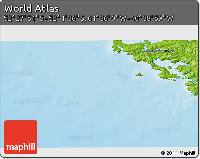 Physical 3D Map of the Area around 52° 14' 43" S, 61° 7' 30" W