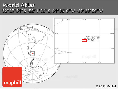 Blank Location Map of the Area around 52° 14' 43" S, 61° 7' 30" W