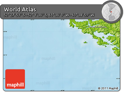 Physical Map of the Area around 52° 14' 43" S, 61° 7' 30" W