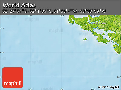 Physical Map of the Area around 52° 14' 43" S, 61° 7' 30" W