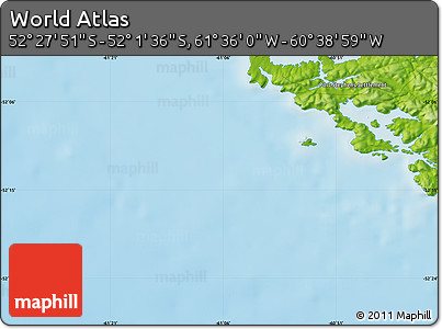 Physical Map of the Area around 52° 14' 43" S, 61° 7' 30" W