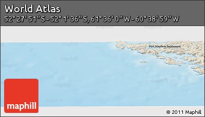 Shaded Relief Panoramic Map of the Area around 52° 14' 43" S, 61° 7' 30" W