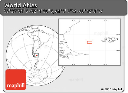 Blank Location Map of the Area around 52° 14' 43" S, 63° 40' 30" W