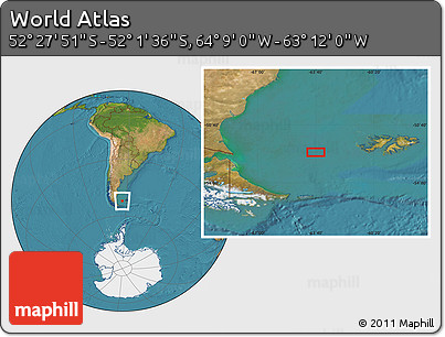 Satellite Location Map of the Area around 52° 14' 43" S, 63° 40' 30" W