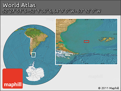 Satellite Location Map of the Area around 52° 14' 43" S, 63° 40' 30" W