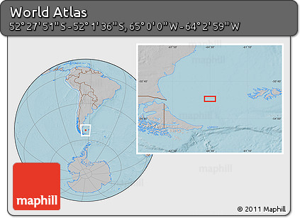 Gray Location Map of the Area around 52° 14' 43" S, 64° 31' 30" W, hill shading