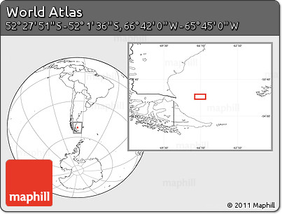 Blank Location Map of the Area around 52° 14' 43" S, 66° 13' 29" W