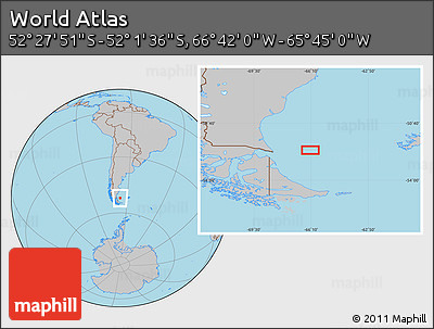 Gray Location Map of the Area around 52° 14' 43" S, 66° 13' 29" W